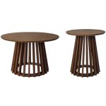 Set de 2 tables basses rondes plateau effet bois noyer et pieds en bois de sapin. �40cm et �60cm