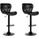 Set 2 tabourets de bar pivotants base noire hauteur r�glable en cuir pu noir valetta ii