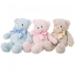 Set de 3 peluches oursons bleu, rose, beige - hauteur 33cm
