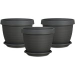 Set de 3 pots  fleurs country star 40 avec soucoupes, en plastique coloris: metallic grey, 39 cm de ...