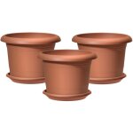 Set de 3 pots � fleurs oliver avec soucoupes, coloris: terre cuite, 40, 4 cm de diam�tre, 28, 1 cm de ...