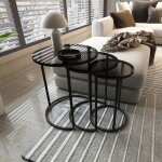 [en. casa] - set de 3 tables d'appoint kyyj�rvi rondes gigognes verre fum�