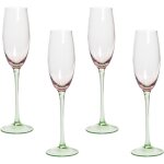 Set de 4 fltes  champagne souffles  la main 200 ml rose et vert transparent diopside