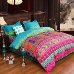 Set de 4 pièces parure de lit 220x240cm style boho / indien avec 2 taies d'oreiller 48x75cm et 1 drap ... Set de 4 pièces parure de lit 220x240cm style boho / indien avec 2 taies d'oreiller 48x75cm et 1 drap ...
