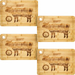 Set de 4 planches  steak en bambou - bois massif - 33x23cm avec rigole pour jus