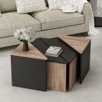 [en. casa] - set de 4 tables basses frederikshavn carres gigognes effet chne / anthracite