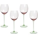 Set de 4 verres  vin souffls  la main 36 cl transparent rose et vert diopside