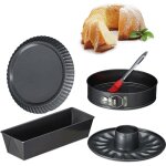 Set de 5 pices, 4 moules  gteaux, moule rectangle,  charnires, kouglof,  tarte, pinceau, anthracite ...