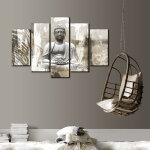 Art for the home - set de 5 toiles imprimes bouddha 150 x 100cm blanc, gris