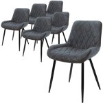 Lot de 6 chaises de salle � manger, avec dossier et accoudoirs, anthracite, assise en simili pu, pieds ...