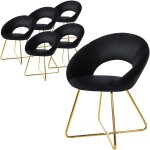 Set de 6 chaises de salle � manger, en velours, noir, avec dossier en demi - coque rond, pieds en forme ...