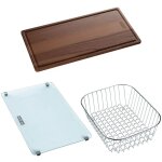 Set accessoires viers maris mrg 211 fragranit : planche en bois + planche en verre + panier en inox ...