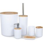 Set accessoires salle de bain, 6 pi�ces accessoire pour salle en bambou avec distributeur savon, porte ...