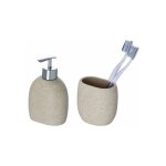 Set d'accessoires de salle de bain, distributeur savon liquide, porte brosse à dent, puro effet sable ... Set d'accessoires de salle de bain, distributeur savon liquide, porte brosse à dent, puro effet sable ...