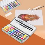 Set d'aquarelle 48 couleurs m�talliques / fluorescentes, bo�te portable, pinceau, crayon 2b, crayon aquarelle, ...