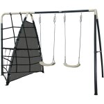 Set de balanoire en mtal en anthracite & crme balanoire 2 agrs / places & filet  grimper portique ...