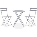 Set bistrot - ensemble repas de jardin - table pliante diam. 60 cm + 2 chaises - acier thermolaqu - ...