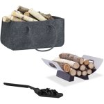 Set de chemin�e 3 pi�ces, sac � b�ches, panier � b�ches, pelle � charbon, feutre, inox, acier, pliable, ...