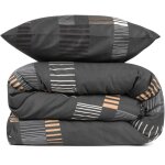 Set couvre - lit 240x220cm et 2 taies d'oreiller 60x60cm willis 100% coton motif rayure anthracite, blanc ...