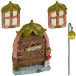Set pour f�e d'ext�rieur (jardin), d�co, 2 fen�tres, 1 lampadaire, 1 porte, pierre artificielle, multicolore ...
