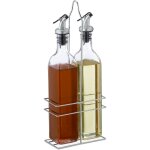 Set huile et vinaigre, 2 bouteilles de 500 ml avec support en fer, hlp : env. 34 x 13, 5 x 7, 5 cm, transparen ...