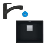 Set kubus evier sous plan 56x46cm fragranit + , noir mat + start mitigeur monocommande avec douchette ...