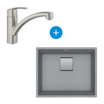 Franke - set kubus evier sous plan 56x46cm fragranit + , pierre grise + mitigeur grohe monocommande supersteel ...