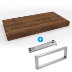 Set naturel plan vasque 120x8x50 cm + fixation 39, 5 cm + fixation porte serviette 45 cm, brun fonc� ...