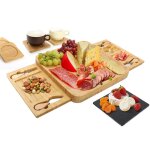 Set plateau  fromage en bambou, plateau  fromage avec ensemble couteau et fourchette et tiroir coulissant, ...