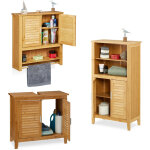 Relaxdays - set de salle de bain lamell, meuble sous lavabo, armoire avec portes, tagre murale avec ...