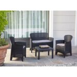 Set salon d'extrieur dlinett, salon de jardin compos de 2 fauteuils, 1 canap et 1 table basse, coin ...