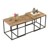 Set de tables basses gigognes style industriel dawit bois clair et m�tal noir