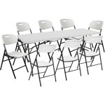 7h seven house - set table pliante 240cm et 8 chaises avec poign�e blanc traiteur 7house