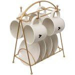 Sg secret de gourmet - service  caf : 4 tasses et soucoupes en porcelaine, sur un support floral, 170 ...