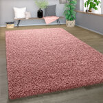 Paco home - shaggy tapis poils hauts poils longs haute qualit� haut densit� de fil uni pastel rose 120x170 ...