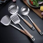 Shining house - ensemble d'ustensiles de cuisine 4 pi�ces en acier inoxydable 304, spatule, louche, passoire ...
