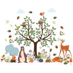 Shining house - stickers muraux animaux for�t arbre animaux autocollants muraux mural stickers ours renard ...