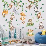 Shining house - stickers muraux animaux de la jungle arbre autocollants muraux mural stickers singe lion ...