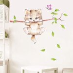 Shining house - stickers muraux enfants chat mignoni autocollants animaux for�t arbre branche fleurs ...