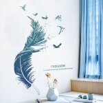 Shining house - sticker mural plume bleue (3090 cm) sticker mural oiseau salon chambre cuisine couloir ...