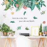 Stickers muraux tropicaux plante fleurs feuille palmier, amovible feuilles verts grand autocollants murale ...