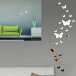 Shining house - stickers papillons muraux, 25 pi�ces stickers miroir papillon acrylique argent 3d stikers ...