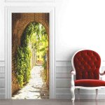 Shining house - vert nature paysage 3d porte autocollant papier peint auto - adh�sif affiche murale design ...