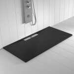 Receveur de douche resine wide noir - 70x90 cm - grille + valve offerte
