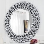 Shyfoy - miroir d�coratif luxueux en strass - d�coration murale ronde de 34 po - fabriqu� en mdf robuste ...