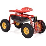 Si�ge de jardin roulant avec panier de rangement, hauteur r�glable, chariot de jardin � 4 roues, si�ge ...