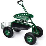 Si�ge de jardinage roulant avec plateau � outils, poign�e extensible, panier de rangement, si�ge 360degr�s ...