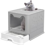 Bac  litire chat maison de toilette pour chats avec filtre tiroir et couvercle, portable anti odeur ...