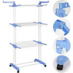 Sifree - etendoir � linge �tendage � linge s�choir � roulettes pliant grand capacit� - bleu et blanc