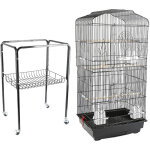 Grande voliere pour oiseaux cage a roulettes canaries perroquet perruches canaris avec 4 mangeoires, ...